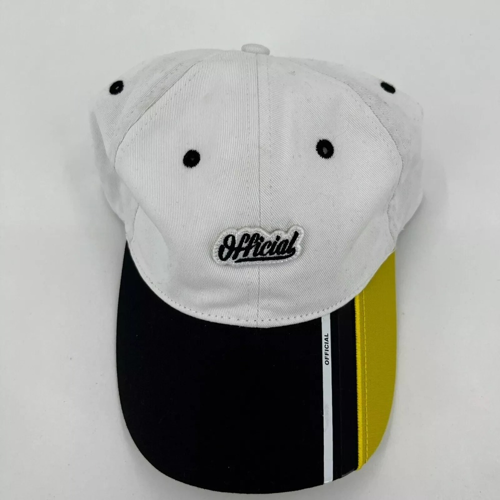 Official Skate Team Strapback Hat White Black Yellow Colorblock Racing Stripe
